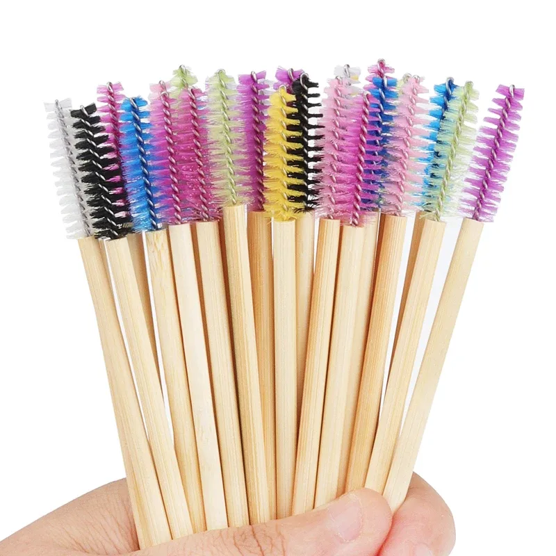 Pincéis descartáveis ​​para cílios, 50 peças, alça de bambu, extensão de cílios, aplicador de rímel, ferramentas de maquiagem feminina