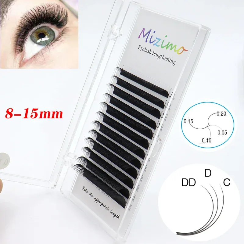 Mizimo cílios postiços de vison 10mm-25mm c/d, cílios postiços únicos enxertados, cílios postiços pretos com flores estendidas naturais, maquiagem para os olhos