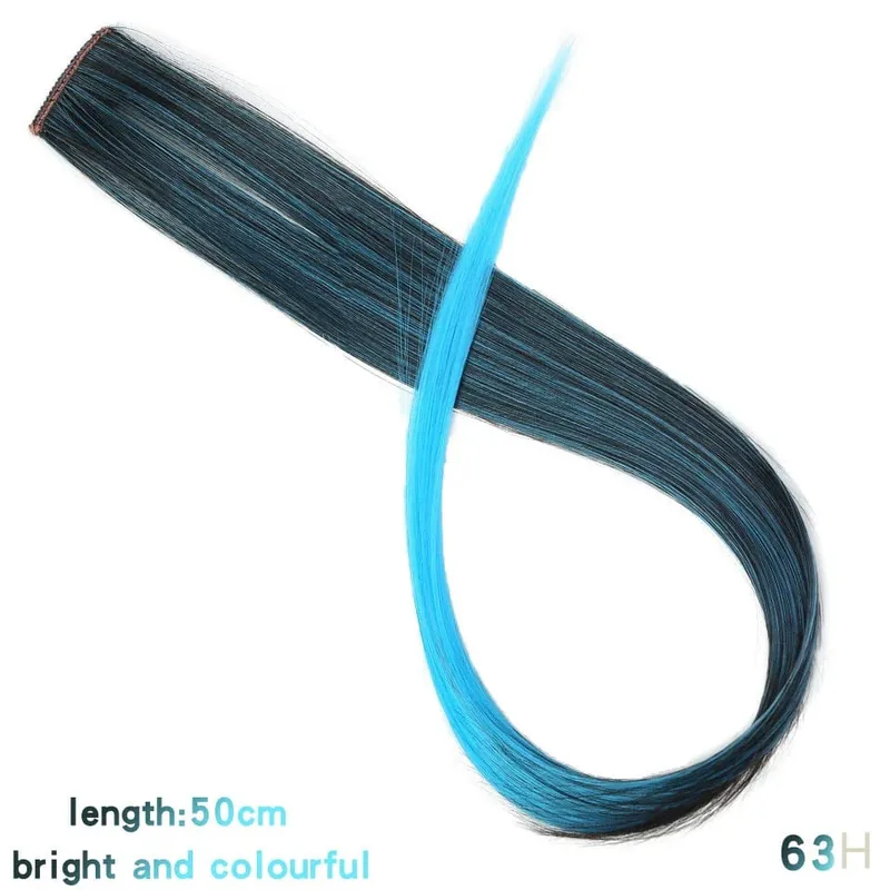 Lupu Synthetic Long Straight Rainbow Highlight Colored Hair Extensions Clip In Fake Hair Pieces For Women Heat Resistant