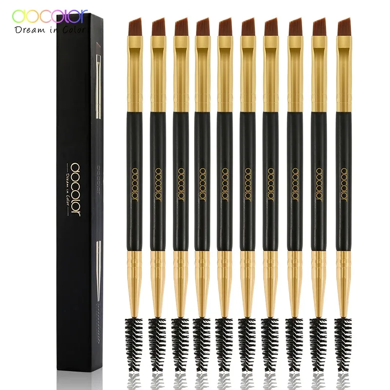 Docolor 5/10 pçs branco preto profissional dupla cabeça sobrancelha cílios pincéis de maquiagem cabelo fino atacado escova de sobrancelha angular