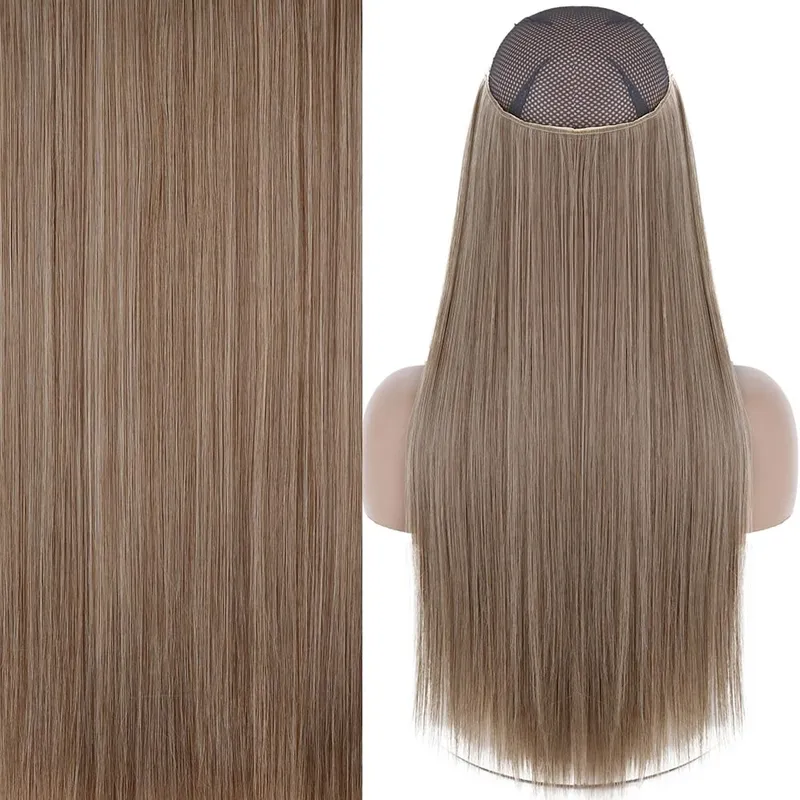 Synthetic No Clip Invisible Wire Hair Extensions Straight Black Blonde One Piece False Hairpiece Hair Extension — image 33