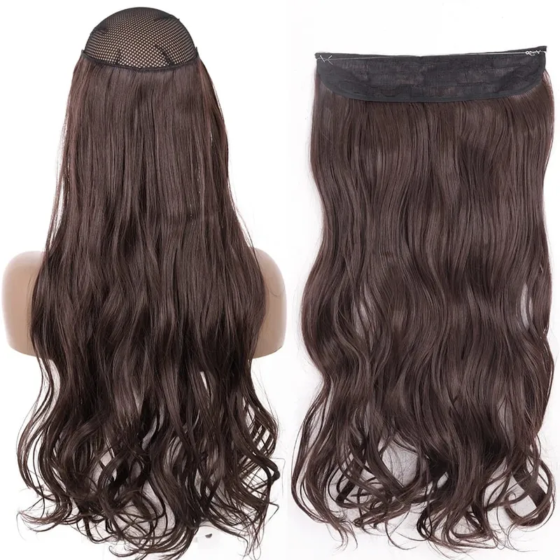 Sintético sem clipe de onda extensões de cabelo escondido segredo falso peça de cabelo uma peça linha de peixe falso pedaço de cabelo — image 38
