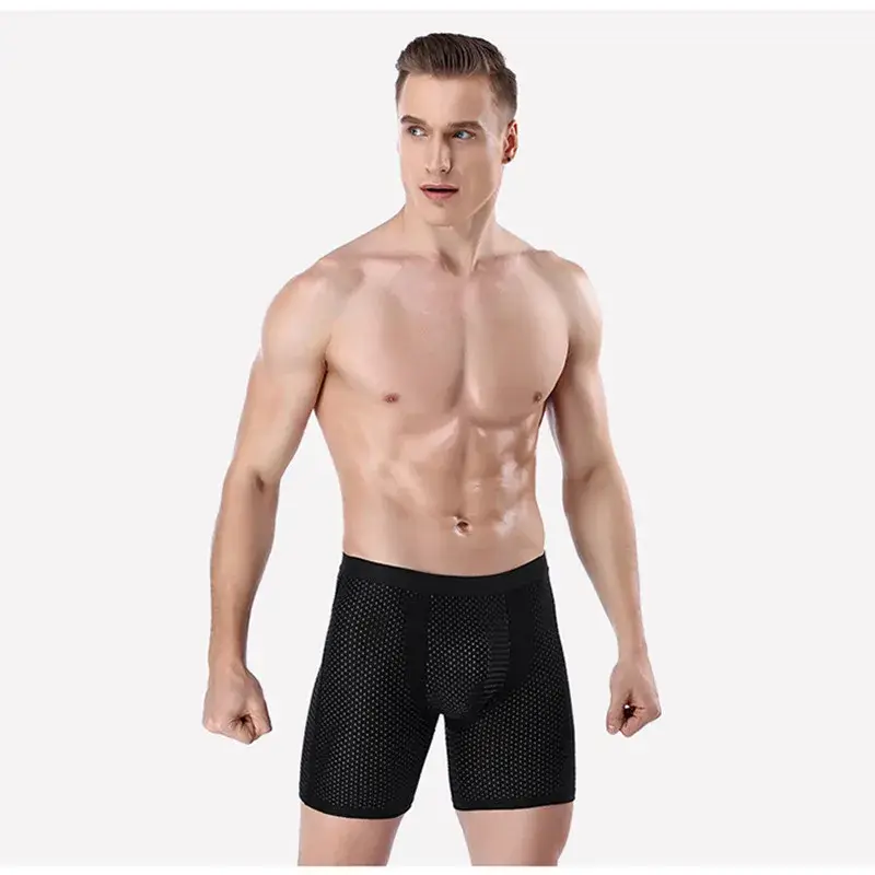 Boxers Briefs Man Ice Silk Shorts Underpants Male Large Size Men's Mesh Panties Breathable Long Boxer For Men Underwear — image 8