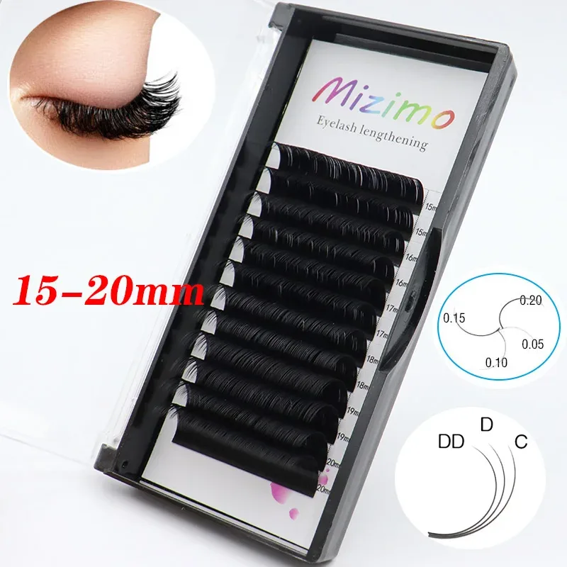 Mizimo cílios postiços de vison 10mm-25mm c/d, cílios postiços únicos enxertados, cílios postiços pretos com flores estendidas naturais, maquiagem para os olhos