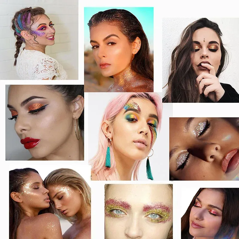 Paleta de sombras com glitter, pigmento brilhante, lantejoulas, iluminador, maquiagem colorida brilhante