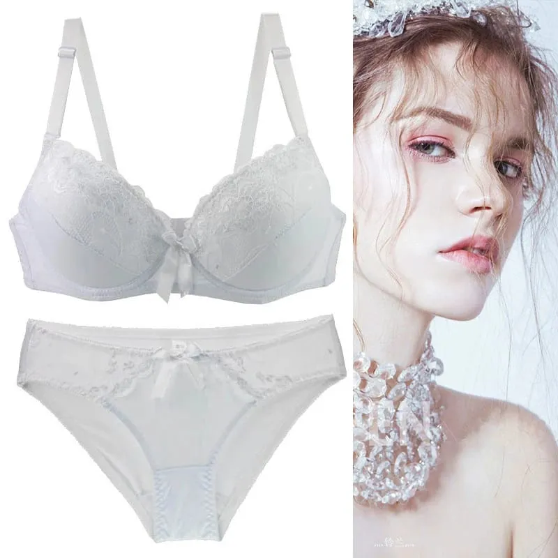2021 novas mulheres push up conjuntos de sutiã íntimos rendas tangas roupa interior arco sólido 70-105 bcde copo feminino plus size lingerie — image 4