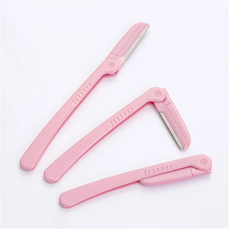 3 pçs/set rosa dobrável sobrancelha trimmer axila cabelo navalha beleza rosto olho sobrancelha shaper barbeador lâminas de aço inoxidável ferramentas maquiagem — image 2