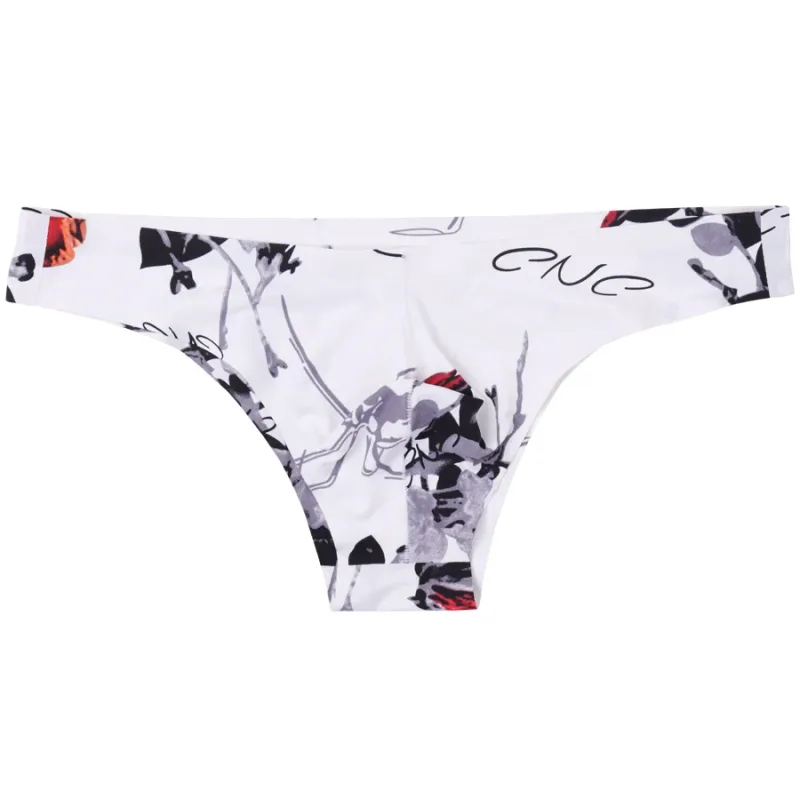 Homens sexy estilo suave macio impresso roupa interior masculina fina cuecas homem cintura baixa biquíni de seda gelo cuecas sem costura 817