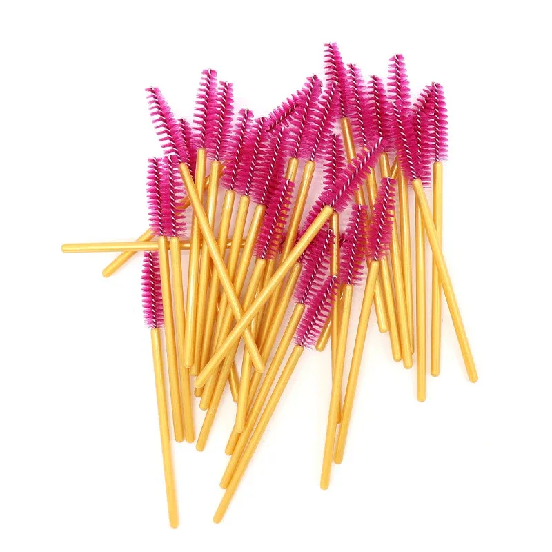 New Arrived 200pcs Golden Handle Yellow Brushes Nylon Disposable Mascara Wands Lashes Makeup Brushes Eyelash Extension — image 3