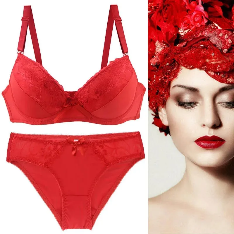 2021 novas mulheres push up conjuntos de sutiã íntimos rendas tangas roupa interior arco sólido 70-105 bcde copo feminino plus size lingerie — image 5