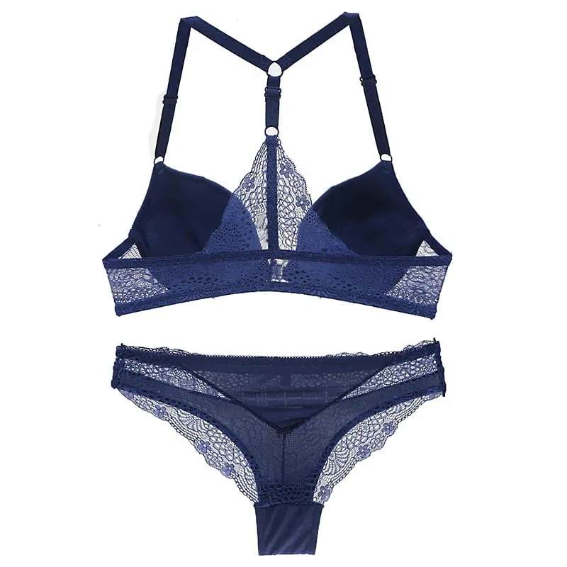 2022 novo sexy halter profundo v push up sutiãs conjunto sólido arco suave decorativo roupa interior feminina ab cup meninas lingerie