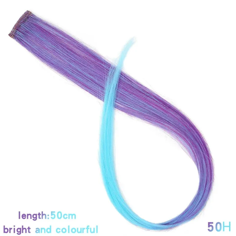22 Inch Synthetic Colored Highlight Hair Extensions Rainbow Long Straight Hairpieces for Women Kids Girls Purple Pink Blue