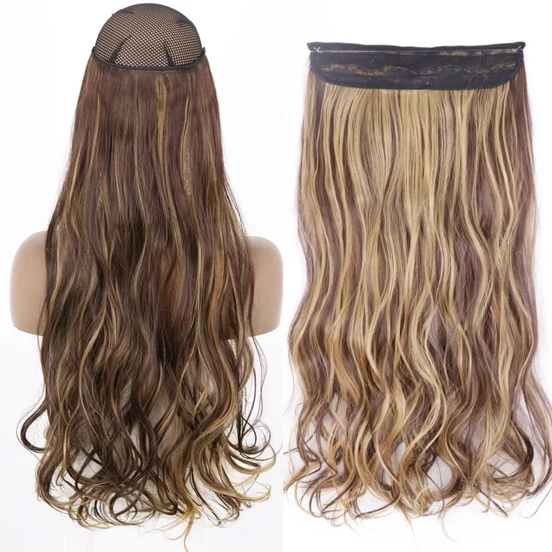 Sintético sem clipe de onda extensões de cabelo escondido segredo falso peça de cabelo uma peça linha de peixe falso pedaço de cabelo — image 40