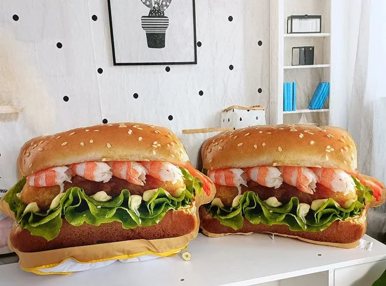 Lifelike Plush Hamburger Pillow Toy Simulation Stuffed Fast Food Hamburger Throw Pillow with Blanket 2 In 1 Cushion
