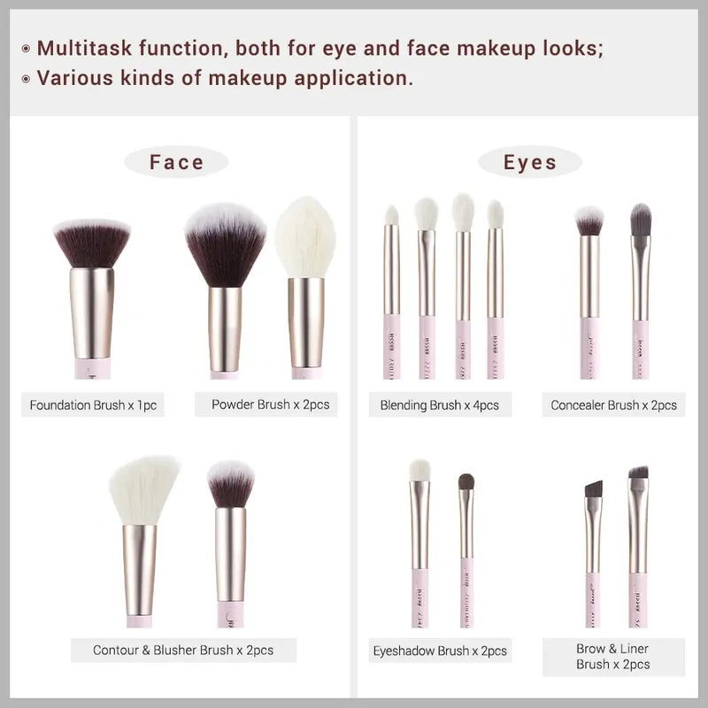 Jessup conjunto de pincéis de maquiagem, 15 peças, pincel de maquiagem profissional, base, pó, sombra, liquidificador, forro, blusher, brochas
