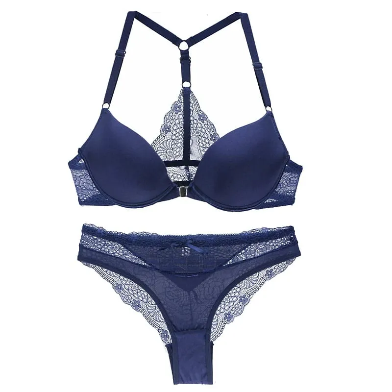 2022 novo sexy halter profundo v push up sutiãs conjunto sólido arco suave decorativo roupa interior feminina ab cup meninas lingerie