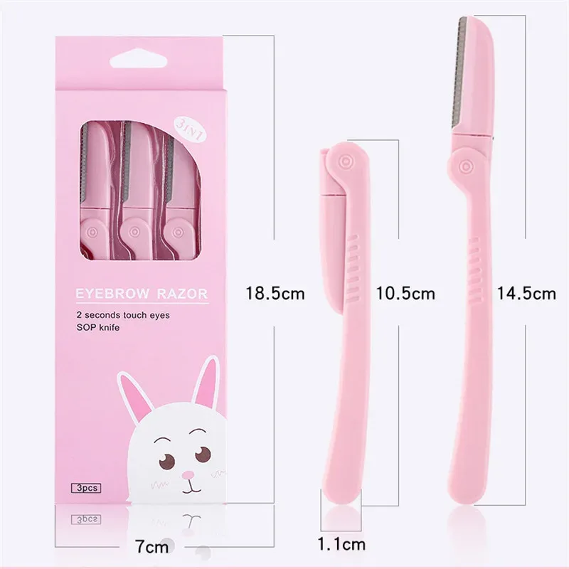 3 pçs/set rosa dobrável sobrancelha trimmer axila cabelo navalha beleza rosto olho sobrancelha shaper barbeador lâminas de aço inoxidável ferramentas maquiagem — image 5