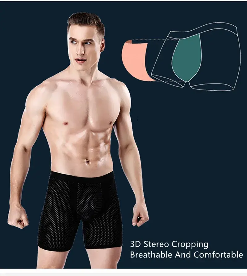Boxers Briefs Man Ice Silk Shorts Underpants Male Large Size Men's Mesh Panties Breathable Long Boxer For Men Underwear — image 1