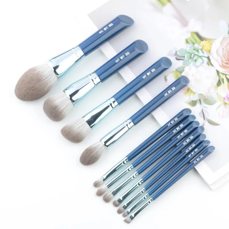 11pcs/Set Blue Professional Makeup brushes Set Foundation Blusher sculpting Highlighter Eye shadow eyebrow crease Make up brush