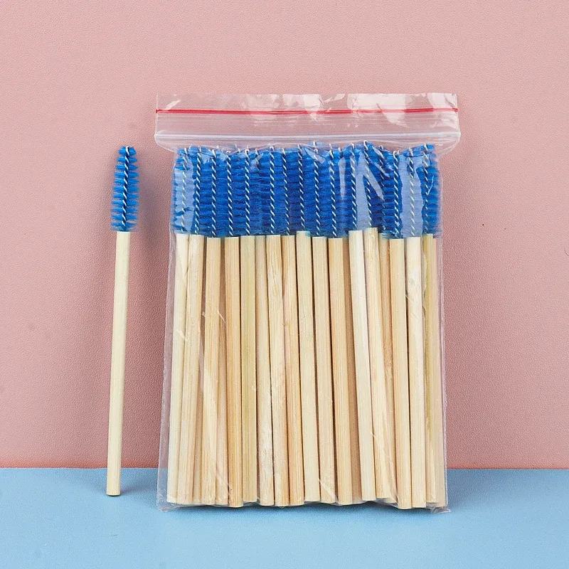 Pincéis descartáveis ​​para cílios, 50 peças, alça de bambu, extensão de cílios, aplicador de rímel, ferramentas de maquiagem feminina