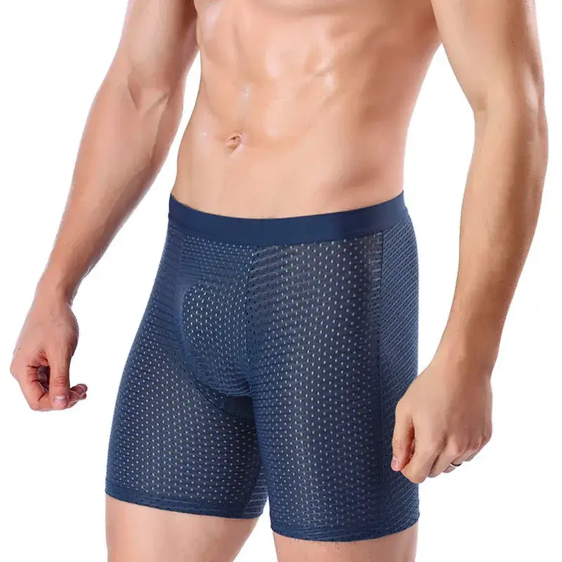 Boxers Briefs Man Ice Silk Shorts Underpants Male Large Size Men's Mesh Panties Breathable Long Boxer For Men Underwear — image 9