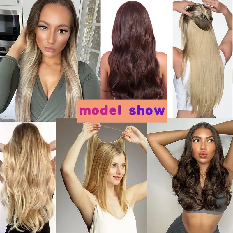 Synthetic No Clip Invisible Wire Hair Extensions Straight Black Blonde One Piece False Hairpiece Hair Extension — image 7