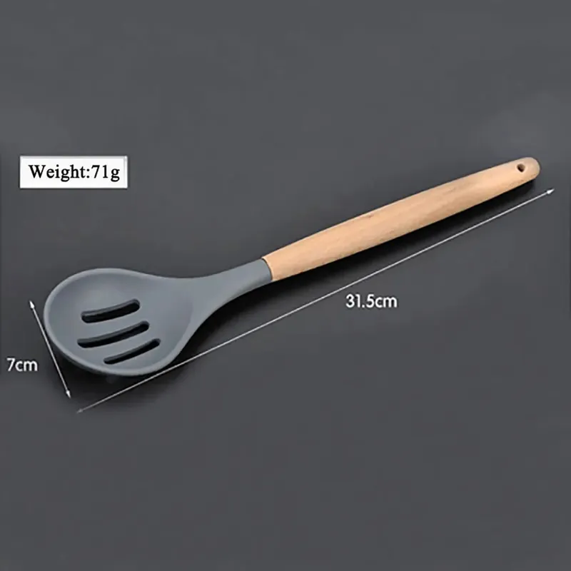 Silicone mundo cozinhar utensílios de cozinha ferramenta de silicone com alça multifuncional de madeira antiaderente espátula colher escova
