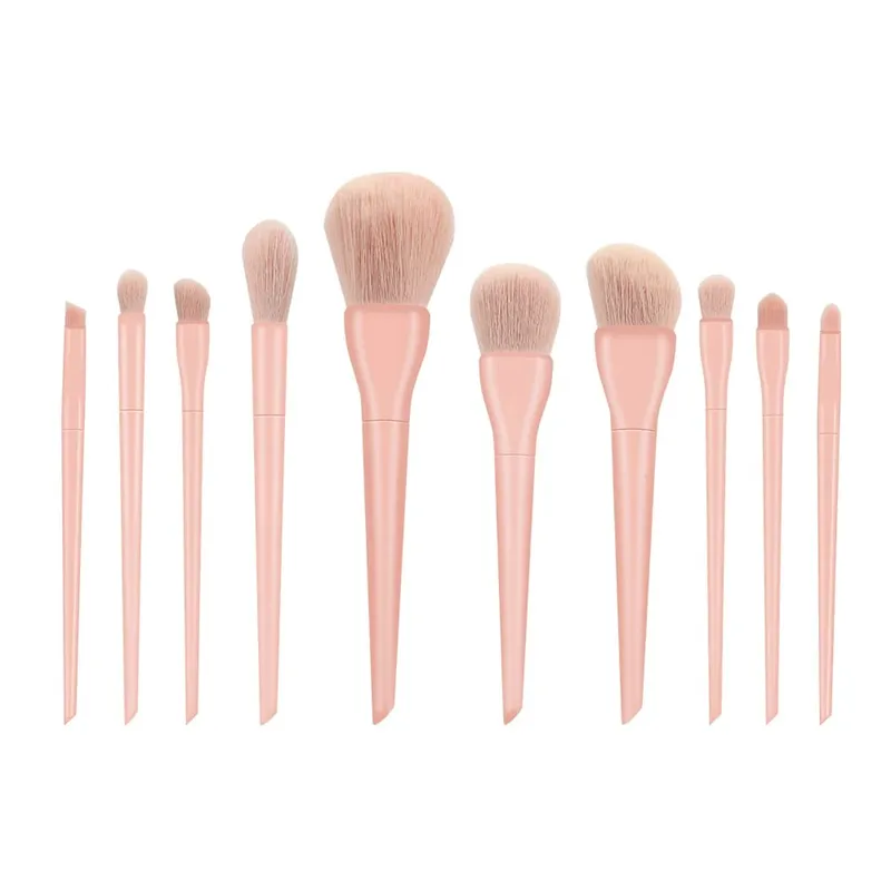Conjunto de pincéis de maquiagem, 10 peças, laranja/rosa/azul/verde, sombra, delineador, pincel de maquiagem, cabelo natural, base, pó, blush