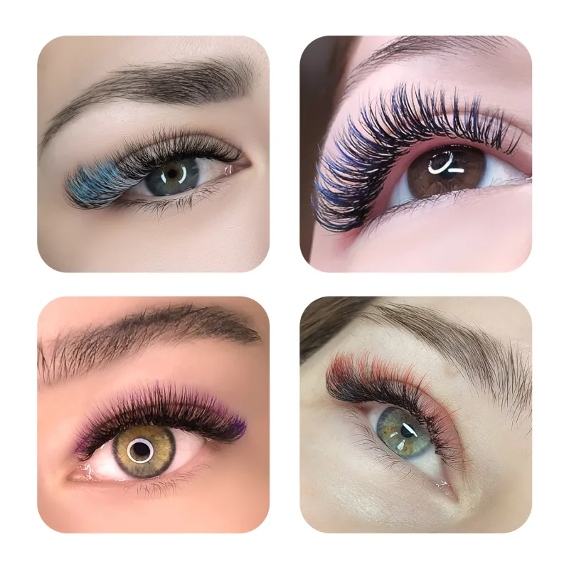 12 linhas ombre gradiente vermelho verde azul roxo cor extensão de cílios individual falso vison cílios postiços maquiagem