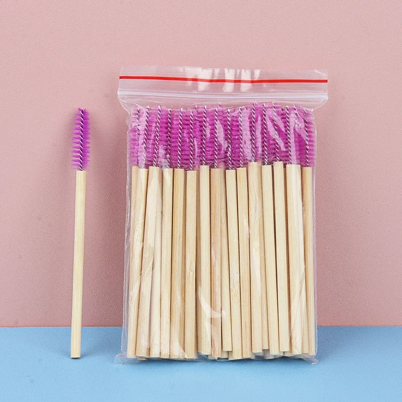 Pincéis descartáveis ​​para cílios, 50 peças, alça de bambu, extensão de cílios, aplicador de rímel, ferramentas de maquiagem feminina