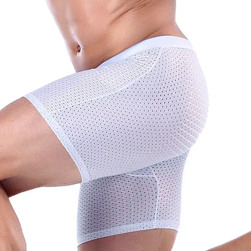 Boxers Briefs Man Ice Silk Shorts Underpants Male Large Size Men's Mesh Panties Breathable Long Boxer For Men Underwear — image 4