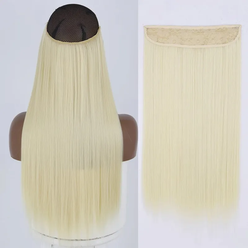 Sintético sem clipe de onda extensões de cabelo escondido segredo falso peça de cabelo uma peça linha de peixe falso pedaço de cabelo — image 32
