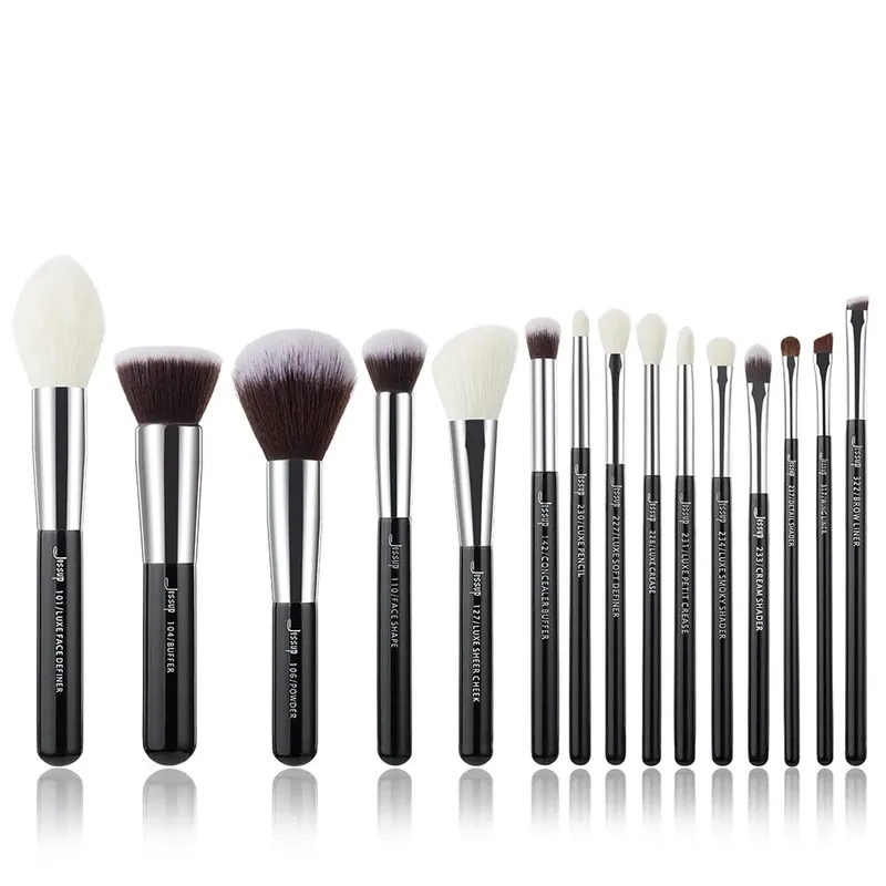 Jessup pincéis de maquiagem conjunto 15 pçs pincel de maquiagem profissional em pó sombra forro fundação blush mistura zinfandel/dourado