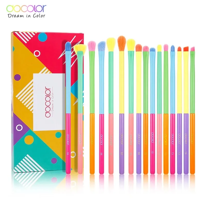 Docolor 15 pçs pincéis de maquiagem conjunto kabuki fundação pó blush sombra rosto mistura corretivo pincéis de maquiagem ferramenta de beleza