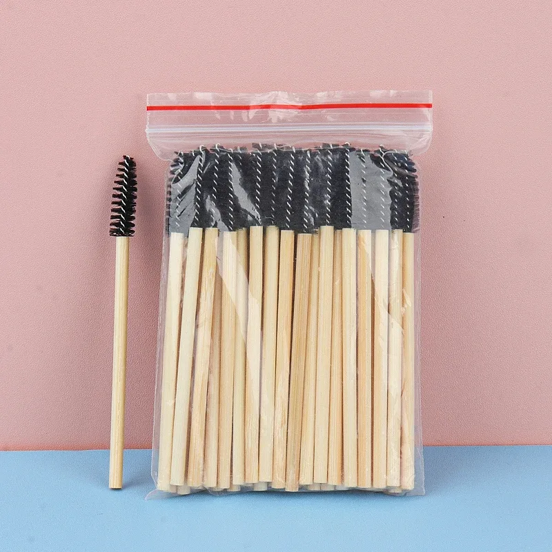 Pincéis descartáveis ​​para cílios, 50 peças, alça de bambu, extensão de cílios, aplicador de rímel, ferramentas de maquiagem feminina