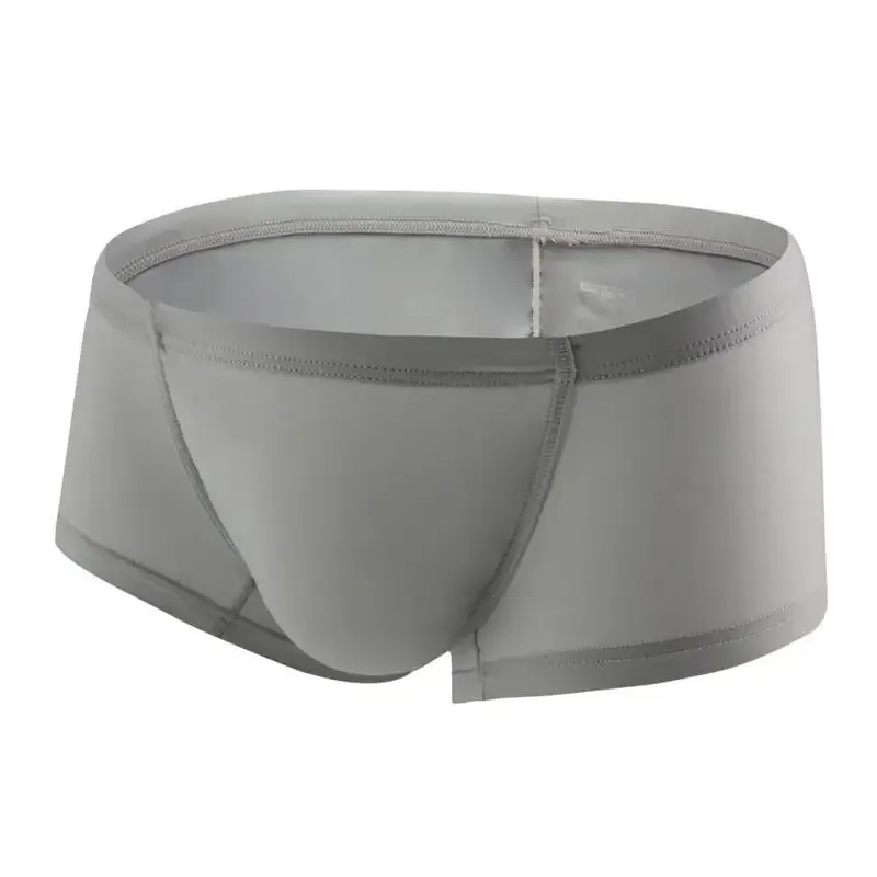 Cueca boxer masculina sexy, sólida, fina, seda gelo, respirável, cintura baixa, bolsa convexa em u, cueca masculina