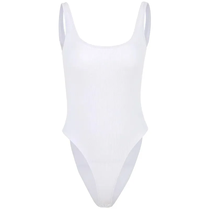 White Strappy Bodysuit Sexy Backless Ribbed Bodysuit Romper string femme sexy Sleeveless Tank Top gloved bodysuit Body Female