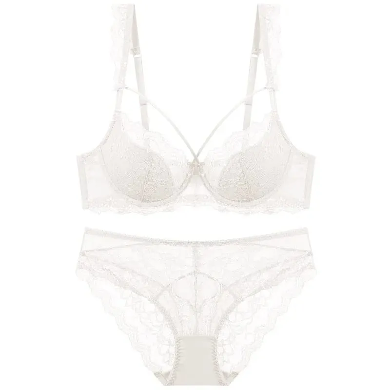 Thin Lined Plus Size Lace Bra and Panties Set Underwear with Bandage Women Push Up Lingerie A B C D E Cup 95C 95D
