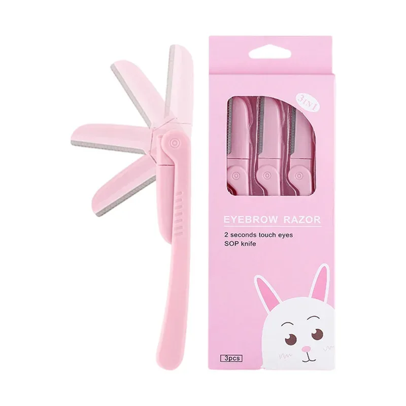 3 pçs/set rosa dobrável sobrancelha trimmer axila cabelo navalha beleza rosto olho sobrancelha shaper barbeador lâminas de aço inoxidável ferramentas maquiagem — image 6