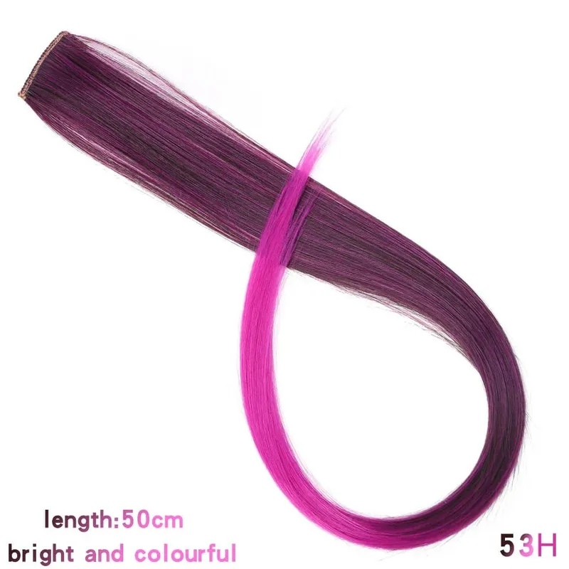 22 Inch Synthetic Colored Highlight Hair Extensions Rainbow Long Straight Hairpieces for Women Kids Girls Purple Pink Blue