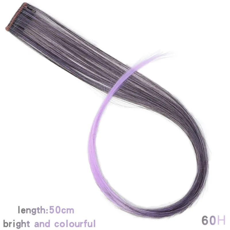 Lupu Synthetic Long Straight Rainbow Highlight Colored Hair Extensions Clip In Fake Hair Pieces For Women Heat Resistant