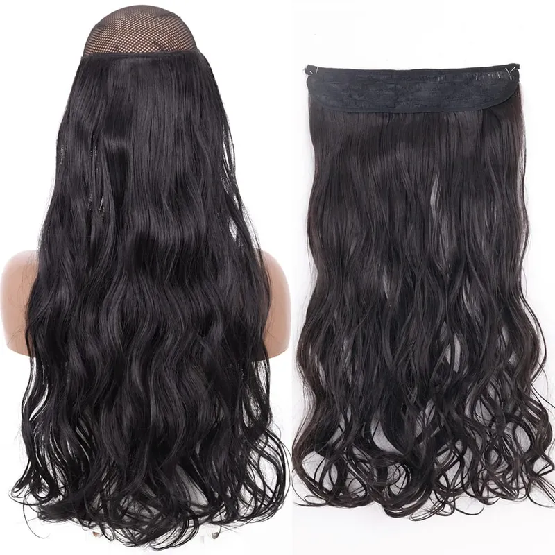 Sintético sem clipe de onda extensões de cabelo escondido segredo falso peça de cabelo uma peça linha de peixe falso pedaço de cabelo — image 36