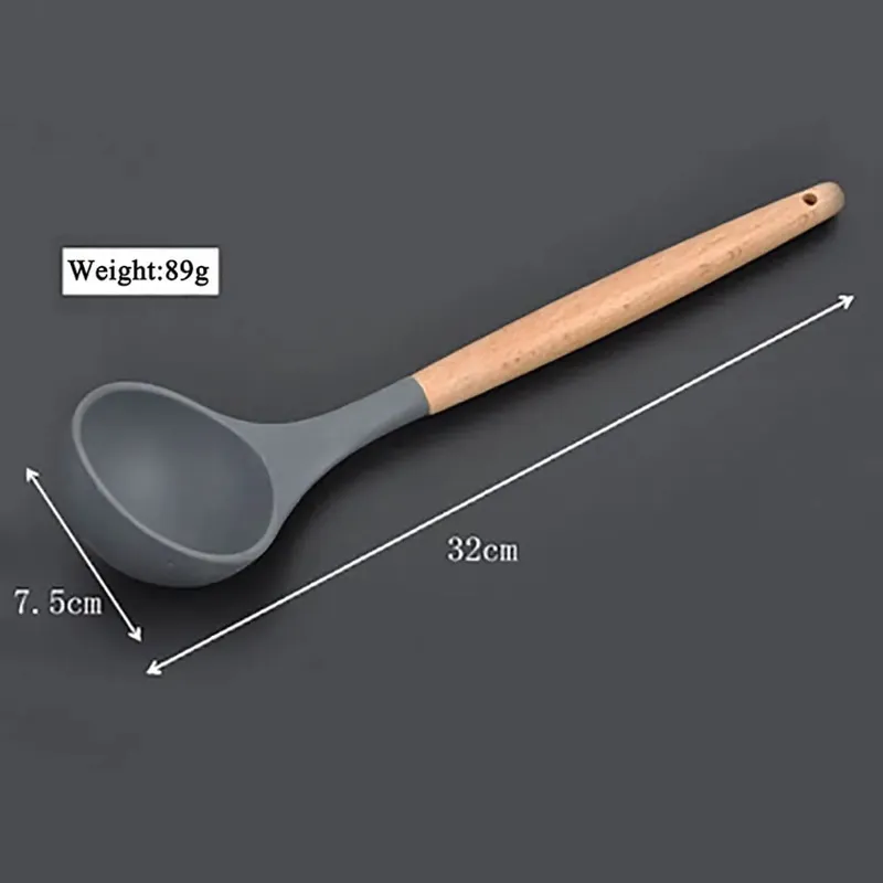 Silicone mundo cozinhar utensílios de cozinha ferramenta de silicone com alça multifuncional de madeira antiaderente espátula colher escova