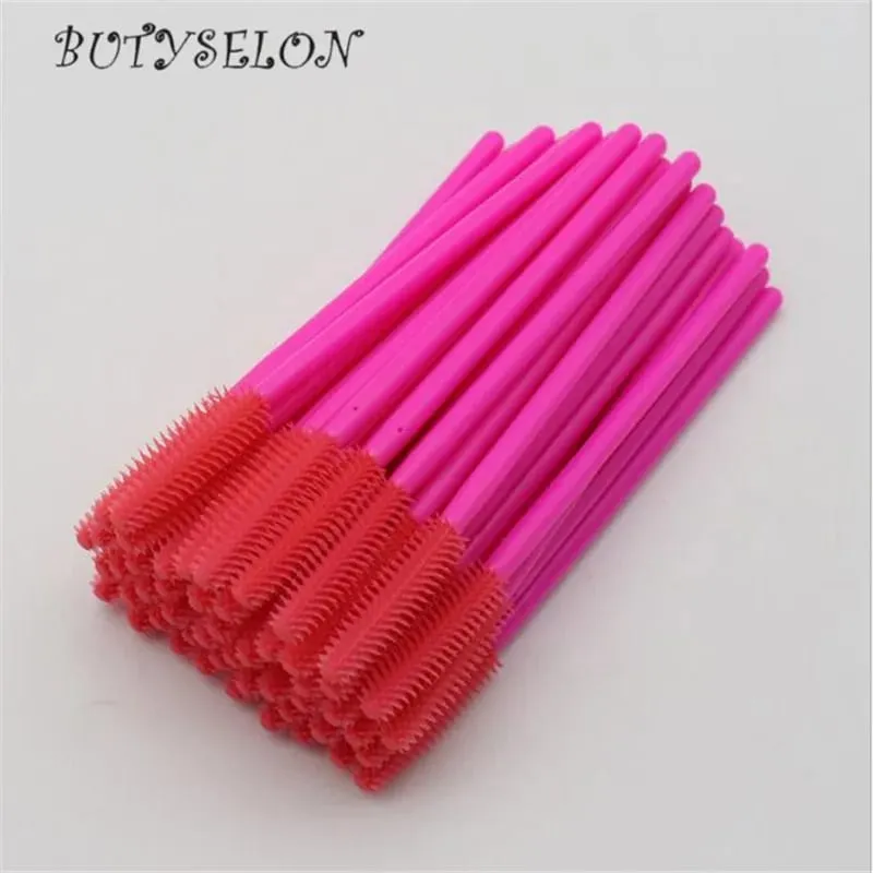 Pincéis descartáveis ​​de silicone para cílios, 50 peças, aplicador de rímel, pente de sobrancelha, microbrush, suprimentos de extensão de cílios, ferramentas de maquiagem