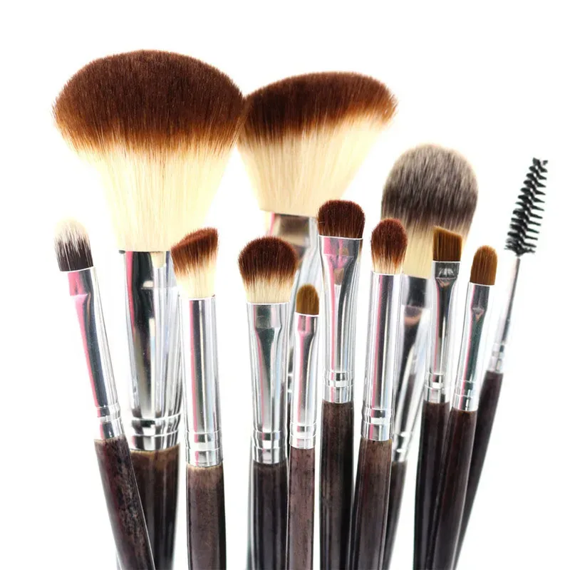 Conjunto de pincéis de maquiagem profissional, 12 peças, pó, base, blush, sombra, delineador, sobrancelha, brilho labial, destaque, kit de ferramentas de beleza