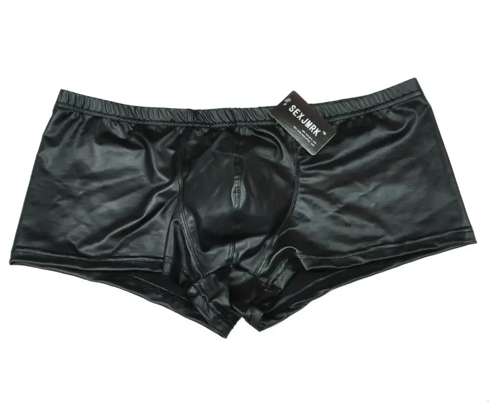 Cueca boxer masculina de couro sintético, micro troncos, roupa íntima, elástica, confortável, calças curtas, bolsa aprimorada, respirável, brilhante e sedosa — image 1