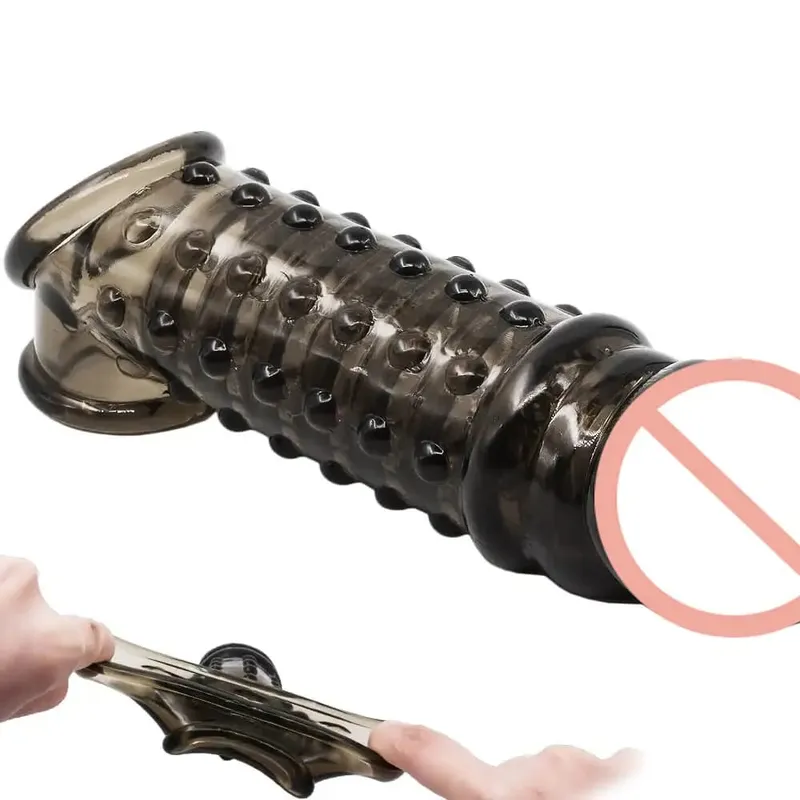 Preservativo extensor de pênis macio, anel de manga peniana para homens, preservativos reutilizáveis, espinhos, sexo cravejado, brinquedos sexuais para homens
