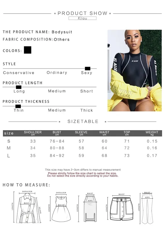 Kliou feminino manga cheia gola alta bodysuits malha retalhos carta impressão biker nova moda feminina treino rua casual macacão