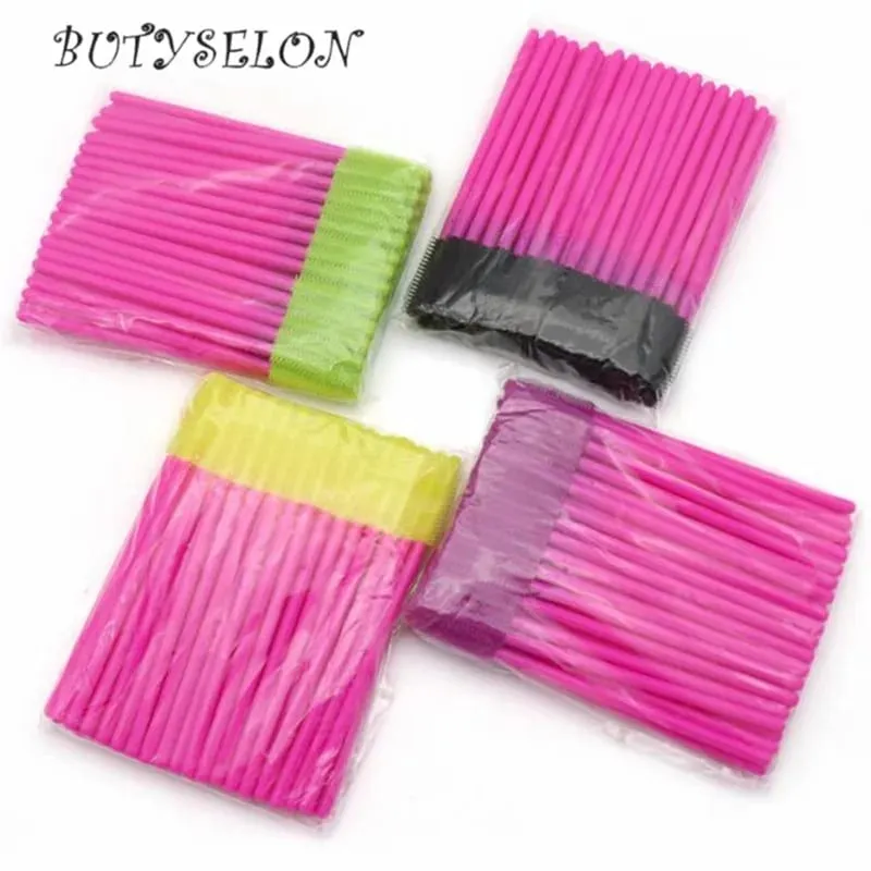 Pincéis descartáveis ​​de silicone para cílios, 50 peças, aplicador de rímel, pente de sobrancelha, microbrush, suprimentos de extensão de cílios, ferramentas de maquiagem