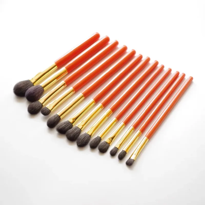 Kit profissional de pincéis de maquiagem artesanal, macio, esquilo azul, cabelo de cabra, sombra, pincel de mistura, cabo laranja, conjunto de pincéis de maquiagem